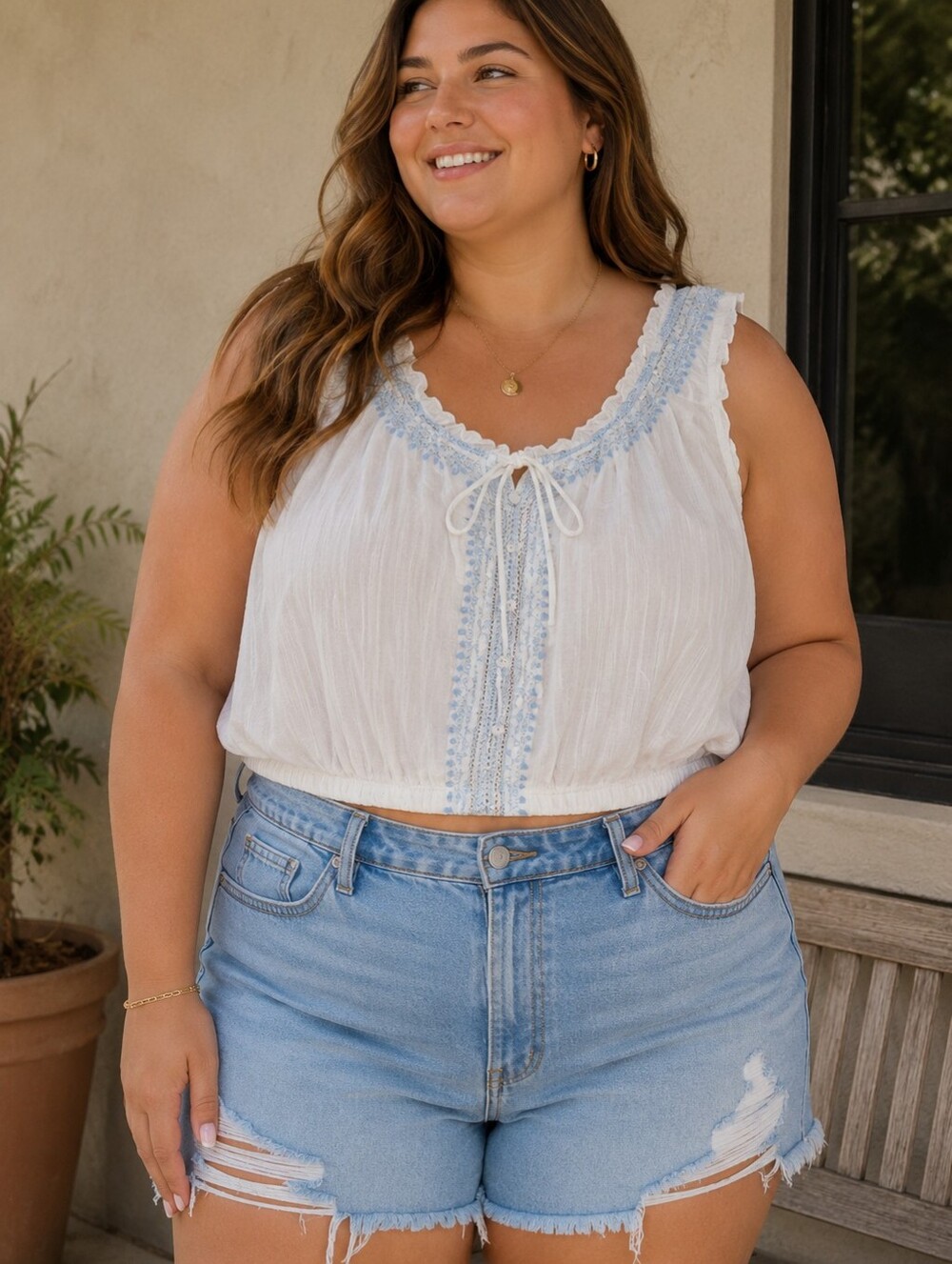 Midnight Sky Cropped Cotton Blend Top
